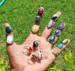 Lote de 10 piezas de anillos enchapados en plata 925 con piedras preciosas curativas de labradorita y mezcla ~ regalo amor - Imagen 1 de 3