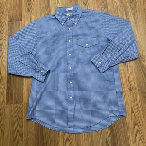 Vintage LL Bean Shirt Mens 16-32 Blue Check Button Down Pocket Made USA 90s - Picture 1 of 9