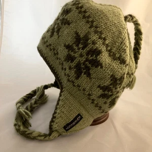 Everest Designs Salbei & Dunkelgrün Wolle Strick Ohrenklappe Mütze Quaste Fleecefutter - Bild 1 von 9