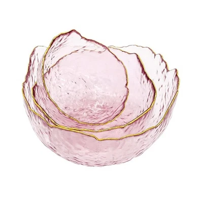 3-Pack Glass Bowls for Kitchen Prep, Nesting Space Saving Set of Bowls, Pink ... - Image 1 of 4