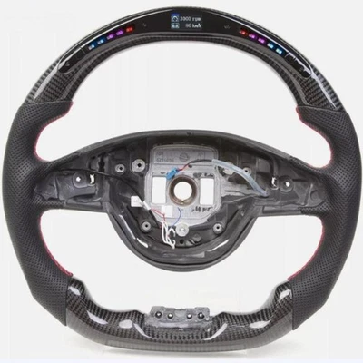 Volante LED plano de fibra de carbono para Mercedes-Benz AMG W205 S63 C63 SL 2016+ Foto 1 de 4