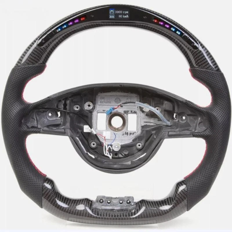 Volante LED plano de fibra de carbono para Mercedes-Benz AMG W205 S63 C63 SL 2016+ Foto 1 de 4