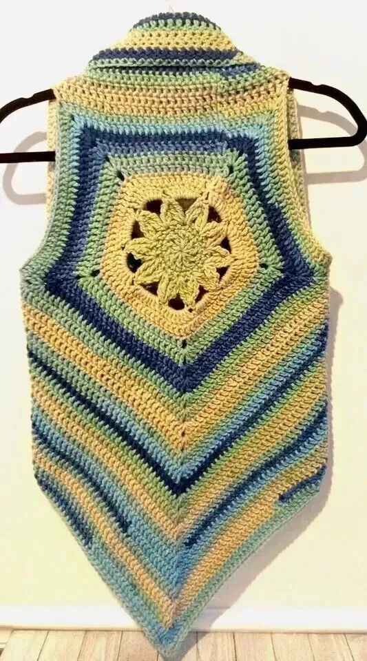 钩针女式手工波西米亚上衣背心曼荼罗节日 m/l sutherland 全新 — 第 1/3 张图片