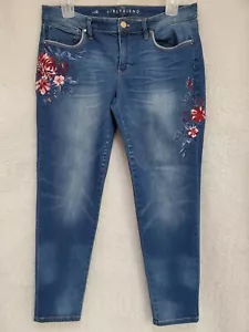 White House Black Market Womens Jeans Pants Size 10 The Girlfriend Blue Floral - Picture 1 of 12