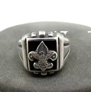 Vintage Boy Scout Eagle Ring Sterling Silver Size 9 Black Center Stone 9.04 Gram - Picture 1 of 11