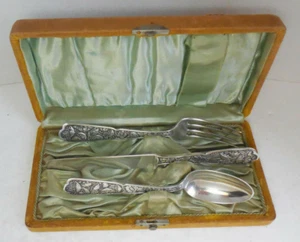 Wood & Hughes Sterling Silver Byzantine Pattern Youth Set in Box Circa 1875  - Picture 1 of 12