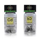 3 grams 99,99 Cadmium metal element 48 Cd pieces, in labeled glass vial