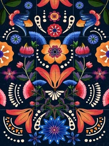 Panel de cerámica de mosaico de patrón de flores mexicanas salpicadero azulejos arte mural - Imagen 1 de 6