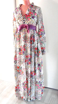 Vestido DE COLECCIÓN AÑOS 60 70 Jardín Fiesta Volantes Largos Imperio S M Forrado Primavera Flores Arco Foto 1 de 4