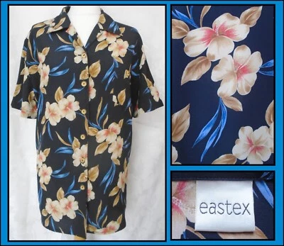Vintage 1990s blouse EASTEX navy floral resort shirt top fits size 18 UK - Image 1 of 4