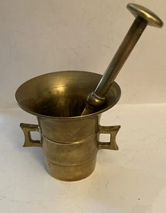 Schwerer Messing 4 1/4" hoher Mörser & doppelseitiger Stößel Vintage - Bild 1 von 7