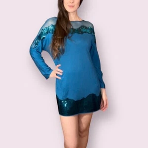 MSRP $2300 Alberta Ferretti Luxury VIRGIN WOOL Sequin Designer Mini Dress S US4 - Picture 1 of 5
