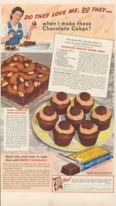 1941 Baker's Chocolate Recipe Chocolate Apricot Cream Cakes Vintage Print Ad L4 - Picture 1 of 1