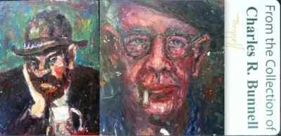 CHARLES BUNNELL ESTATE 2 Oil Paintings Vincent Van Gogh Style Man Pipe DS OOAK - Image 1 of 4