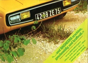 Brochure tedesca Matra Simca Bagheera Simca 1000 Rallye 1100 1301 Chrysler 180 - Foto 1 di 1