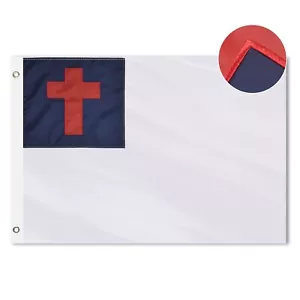Christian Flag 5x8 Ft, Outdoor Embroidered Christianity Cross Church Jesus Fa... - Picture 1 of 7