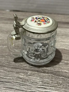 BMF Schnapskrugerl Mini Glass Beer Stein/ Shot glass with Hinged Lid 2" tall - Picture 1 of 9