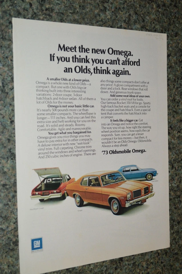 Oldsmobile Omega 1973 anuncio original impreso anuncio 73 Foto 1 de 1