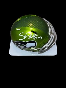 SHAUN ALEXANDER SIGNED SEATTLE SEAHAWKS FLASH ALTERNATE MINI HELMET MVP BAS 3 - Picture 1 of 2