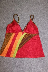 TANKINI OBERTEIL TOP GRÖSSE 42 C ROT BUNT BATIKOPTIK MIT PADS - Bild 1 von 2
