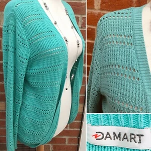 DAMART Size 18-20 Green Turquoise Cardigan Holiday Spring Open Knit Excellent S8 - Picture 1 of 8