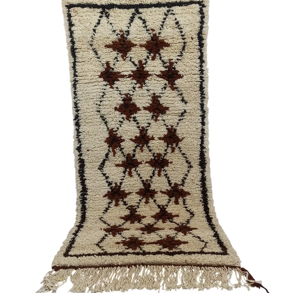 Vintage Moroccan Azilal Rug Handmade Berber Geometric Brown Carpet Tribal Wool - Image 1 of 4