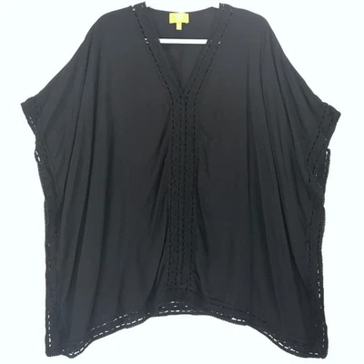 Top caftán con ribete de ganchillo Liz Lange para mujer M-L negro rayón manga corta Foto 1 de 4