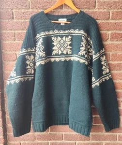 VINTAGE LL BEAN Green Crew Neck Knit Fisherman SWEATER Men's XXL Tall - Picture 1 of 8