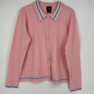 Route 66 Womens Large Vintage Cardigan Sweater Pink Blue Stripe Long Sleeves - Picture 1 of 11