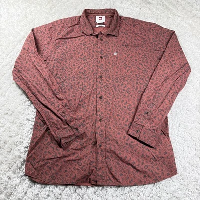Quiksilver Shirt Mens L Red Paisley Long Sleeve Slim Casual Surf Skater Indie - Image 1 of 4