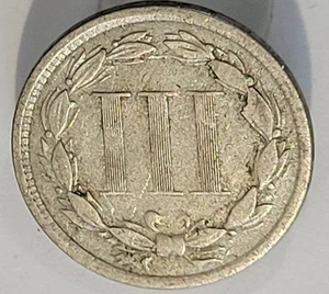 1865 Three 3 Cent Nickel Coin Nice Higher Grade - Picture 1 of 2