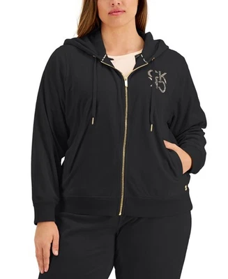 Calvin Klein Plus Size Embellished Logo Velour Zip-up Hoodie 1X NWT - Image 1 of 4