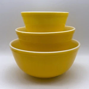 Seltene Vintage Pyrex alle hellgelben Rührschüsseln 3 Stück Set 401 • 402 • 403 - Bild 1 von 24