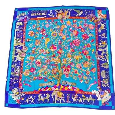 HERMES RARE VINTAGE 100% Silk Scarf Fantaisies Indiennes Carre 90 From Japan - Image 1 of 4
