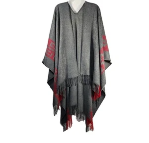 Poncho Chal Chaqueta Gris Rojo Talla Única Azteca Suroeste Vaquera Bohemia - Imagen 1 de 16