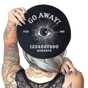 kreepsville 666 Go Away! Ouija Planchette Black Beret Hat Anti-Social Goth Punk - Picture 1 of 5