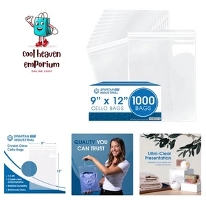 9" X 12" 1000 Count Crystal Clear Resealable Cello Poly Bags for Packaging, C... - Picture 1 of 8