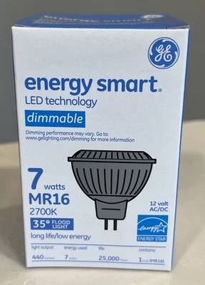 GE LED Dimmable Bulb 7Watt-MR16 2700K 35°Flood light 440 lumens 12vAC/DC Lot (6) - Image 1 of 4