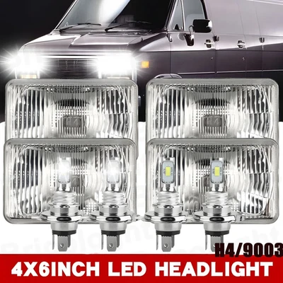 4PCS 4x6'' LED Headlights Hi/Lo H4 Lamp For GMC C1500 Suburban G2500 G3500 Van A - Image 1 of 4