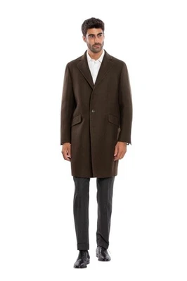 $2150 BOGLIOLI MILANO Dark Brown Long Coat Herringbone SOLARO Wool 38 US / 48 EU - Image 1 of 4