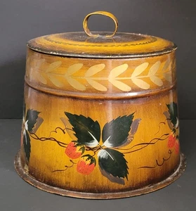 Diseño de fresa de hojalata cubierta prima vintage, pintado Tole - Imagen 1 de 9