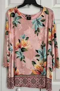 JM COLLECTION DAMEN OBERTEILE JACQUARD ROSA GEBLÜMT 3/4 ARM GR. 3X TUNIKA PULLON - Bild 1 von 6