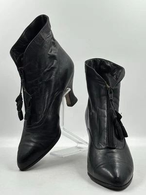 Botas de vovó Nordstrom feitas na Itália couro de bezerro preto com zíper tamanho 9,5 B - Imagem 1 de 4