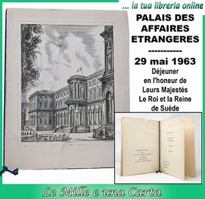 Menù menu originale incisione Albert Decaris Degaulle visita re regina di Svezia - Bild 1 von 13