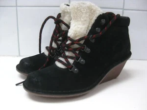 CLARKS FUR BOOTS 3 suede MARSDEN GRACE black ANKLE D wedge ARTISAN laces desert - Picture 1 of 11