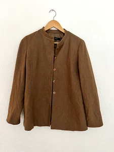Chaqueta Marrón Cuello Mandarina, L, Mezcla Lana Algodón, Estilo Vingate - Imagen 1 de 3