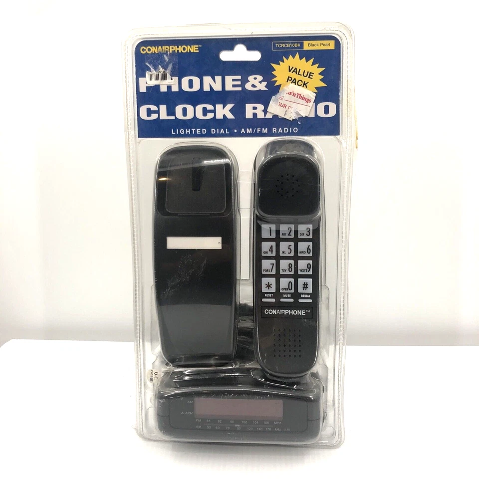 Conair Phone Clock AM/FM Radio Black TCRCB10BK Hearing Aid Compatable