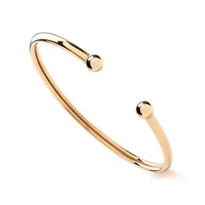 9ct Yellow Gold on Sterling Silver Lightweight Ladies Torque Ball Bangle - Picture 1 of 6