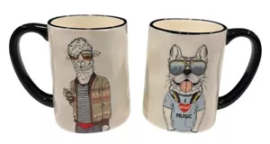 Animal Hipster Gres Set di 2 Tazzine/Tazze da Caffè Firmate Lama e Cane - Foto 1 di 11