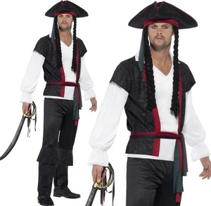 Mens Aye Aye Caribbean Pirate Fancy Dress Costume Men's Jack Outfit by Smiffys - Picture 1 of 5